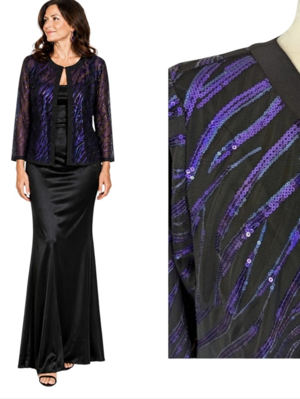 Bob Mackie Sequins Striped Evening Jacket Glam Designer Purple/ Black Sz L